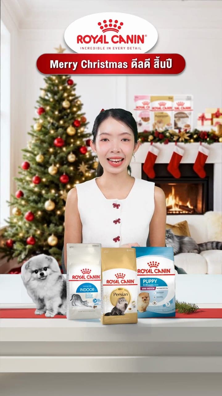 Royal Canin Christmas live: a host with pet food and a puppy
