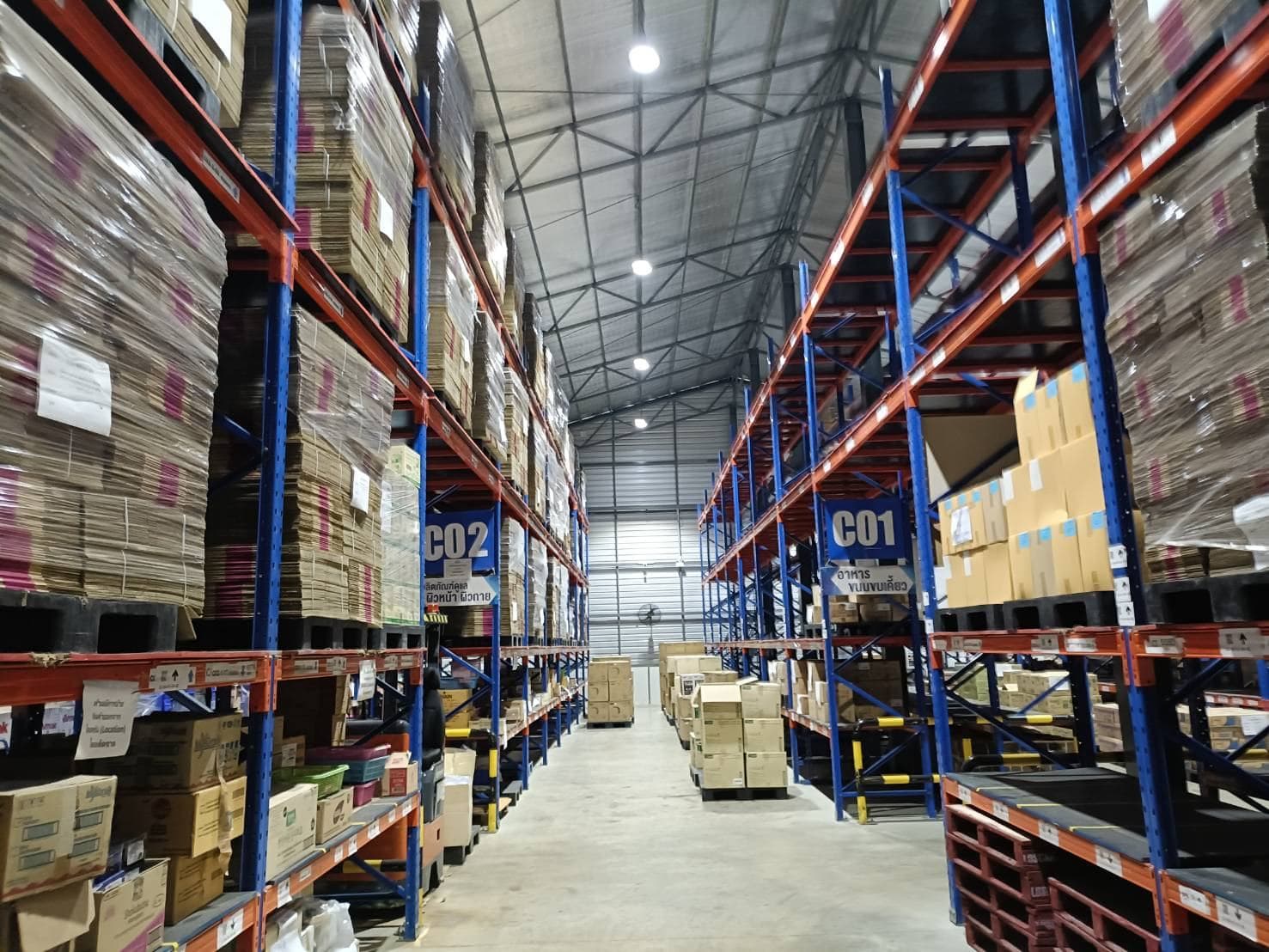 A racked aisle in the Ripples warehouse